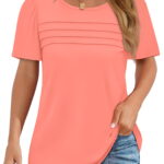 Fantaslook Women Blouses Dressy Casual Summer Short Sleeve Shirts Crew Neck Pleated Tunic Tops