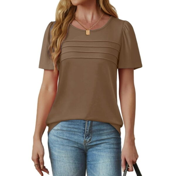 Fantaslook Women Blouses Dressy Casual Summer Short Sleeve Shirts Crew Neck Pleated Tunic Tops
