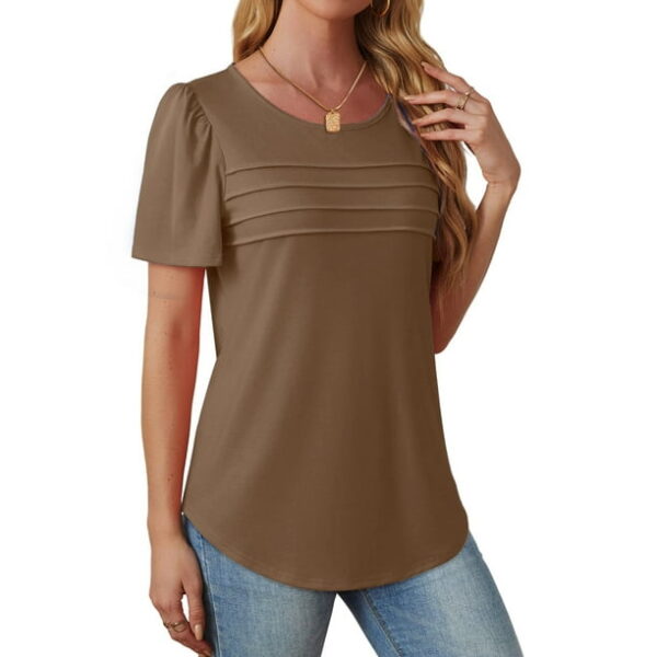 Fantaslook Women Blouses Dressy Casual Summer Short Sleeve Shirts Crew Neck Pleated Tunic Tops