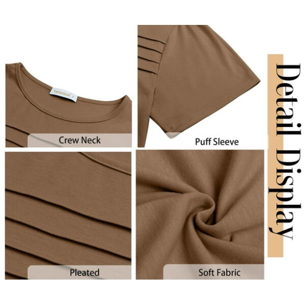 Fantaslook Women Blouses Dressy Casual Summer Short Sleeve Shirts Crew Neck Pleated Tunic Tops