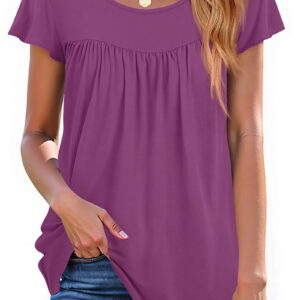 Fantaslook Womens Blouses Dressy Casual Pleated Tunic Tops Floral Ruffle Sleeve Summer Shirts