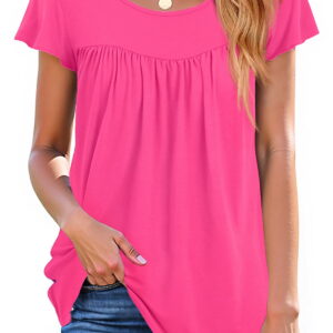 Fantaslook Womens Blouses Dressy Casual Pleated Tunic Tops Floral Ruffle Sleeve Summer Shirts