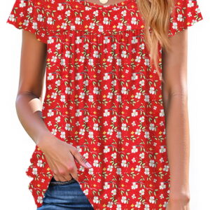 Fantaslook Womens Blouses Dressy Casual Pleated Tunic Tops Floral Ruffle Sleeve Summer Shirts