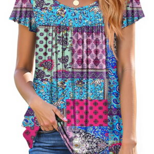 Fantaslook Womens Blouses Dressy Casual Pleated Tunic Tops Floral Ruffle Sleeve Summer Shirts
