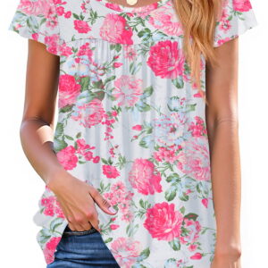 Fantaslook Womens Blouses Dressy Casual Pleated Tunic Tops Floral Ruffle Sleeve Summer Shirts