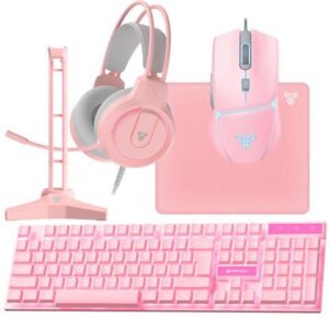 FANTECH P51 Wired Gaming Keyboard & Mouse & Mouse Pad & Headset & Headset Holder 5-Piece Set, RGB Keyboard, 8000DPI RGB Mouse, Light Effect Headset,