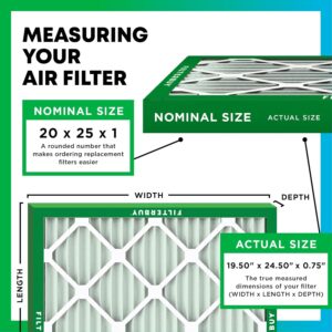 Filterbuy 20x25x1 Air Filter MERV 8 Dust Defense (6-Pack), Pleated HVAC AC Furnace Air Filters Replacement (Actual Size: 19.50 x 24.50 x 0.75 Inches)