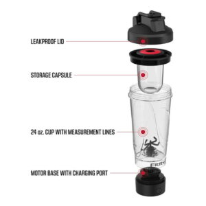 FitRx Sport Mixer Electric Shaker Bottle, Rechargeable Portable Personal Shaker Bottle, 24oz., Black