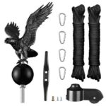 Flag Pole Parts Repair Kit Black Eagle Cleat Clip Truck Pulley Rope 20 25 30 Ft for 2" Diameter Flag Pole