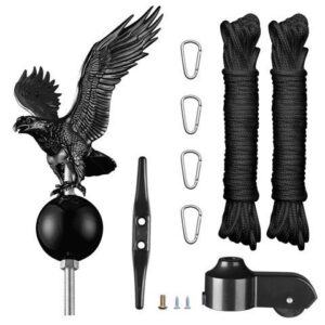 Flag Pole Parts Repair Kit Black Eagle Cleat Clip Truck Pulley Rope 20 25 30 Ft for 2" Diameter Flag Pole