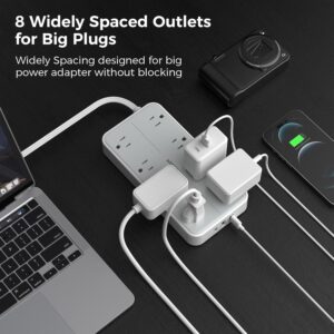 Flat Plug Power Bars with Surge Protector 1080J, TESSAN 6 Ft Extension Cord Indoor with 8 Multiple Outlets and 3 USB(1 USB C), Wall Mounted Charging Station for Home Office Dorm...