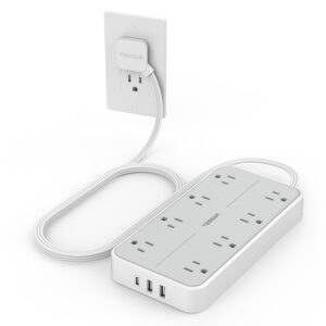 Flat Plug Power Bars with Surge Protector 1080J, TESSAN 6 Ft Extension Cord Indoor with 8 Multiple Outlets and 3 USB(1 USB C), Wall Mounted Charging Station for Home Office Dorm...