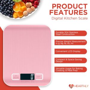 Food Scale, Digital Kitchen Scale for Cooking and Baking, Batteries Included, Weighs up to 22 pounds, Kitchen Scales Digital Weight Grams and Ounces, 304 Stainless Steel - Pink