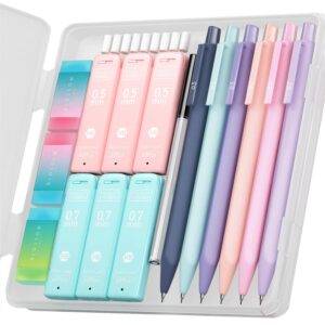 Four Candies Cute Mechanical Pencil Set, 6PCS Pastel Mechanical Pencils 0.5 & 0.7mm with 360PCS HB Pencil Leads, 3PCS Erasers and 9PCS Eraser Refills, Aesthetic Mechanical...