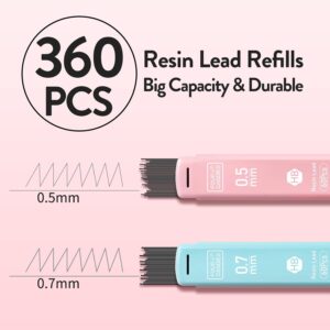 Four Candies Cute Mechanical Pencil Set, 6PCS Pastel Mechanical Pencils 0.5 & 0.7mm with 360PCS HB Pencil Leads, 3PCS Erasers and 9PCS Eraser Refills, Aesthetic Mechanical...