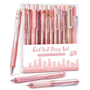 Four Candies Rose Series Gel Pens, Cute Writing Pens with Black & Pink Ink, 0.5 mm Smooth Fine Point, Back to School Office Supplies Girly Stationery Aesthetic Desk Accessories...