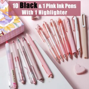 Four Candies Rose Series Gel Pens, Cute Writing Pens with Black & Pink Ink, 0.5 mm Smooth Fine Point, Back to School Office Supplies Girly Stationery Aesthetic Desk Accessories...