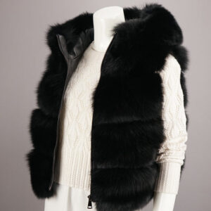 Fox Short Zip Vest with Hood - Black