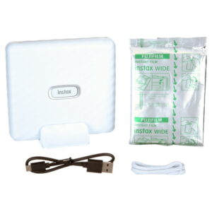 Fujifilm Instax Link Wide Wireless Smartphone Printer Bundle with Film (10 Exposures), Ash White (Value Pack)