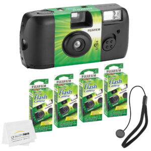 Fujifilm Quicksnap Flash 400 Disposable 35mm Camera (4 Pack)+ Quality Photo Microfiber Cloth