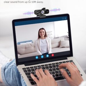 Full HD 1080P Webcam with Built-in Mic Wide Angle & Auto Focus Privacy Cover for PC/Laptop Plug & Play USB Camera Black