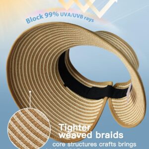 FURTALK Sun Hats for Women Wide Brim Beach Hat Straw Visor Ponytail Summer UV Packable Foldable Beach Vacation Essentials