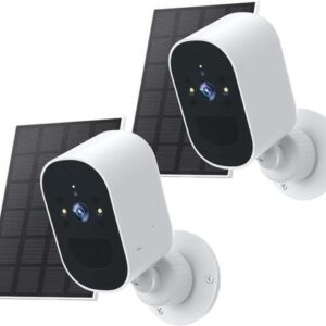 Gadpiparty 1080P 2 Pack Solar Security Camera Monitor Outdoor 4MP Battery Solar Powered Camera Automatic Alarm Monitoring(U/K,2Pack Cam 128G Card)
