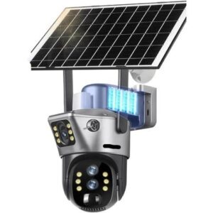 Gadpiparty 12MP 10X Zoom Dual Screen Solar Camera Outdoor 6K 4G/WiFi Three Lens Human Auto Tracking Security Cameras V380 Pro App(4G 10xZoom 32G)