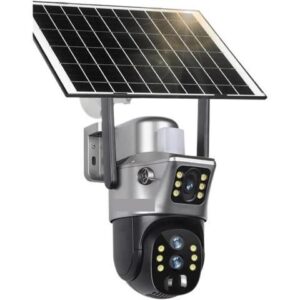 Gadpiparty 12MP 4G/WiFi Dual Screen Solar Camera Outdoor 10X Zoom 6K Three Lens Human Auto Tracking Surveillance Camera(WiFi No Zoom 128G)