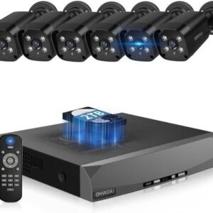 Gadpiparty 130° Wide Angle & 2-Way AudioOutdoor Wired Security Camera System, Black 8.0MP IP Cameras,Home Video Surveillance