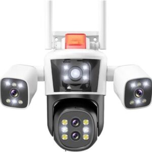 Gadpiparty 16MP 8K WiFi Security Cameras Four Len Three Screens 10X Zoom Outdoor PTZ Video Cam Auto Tracking 6K Waterproof Surveillance Cam(US