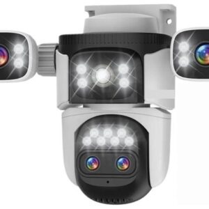 Gadpiparty 20MP 4*Screens Home Surveillance WiFi Camera 10X Zoom Outdoor Surveillance Camera IP PTZ Auto Tracking Security CCTV(U/K,Cam with 32G SD)