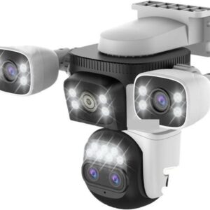 Gadpiparty 20MP Four Screens WiFi Security Camera Outdoor 10X Optical Zoom Four Lens Human Auto Tracking Waterproof CCTV Cameras(E/U,10K 10xZoom Add