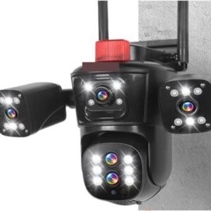 Gadpiparty 20MP WiFi Surveillance Camera 10X Zoom 4*Screens Outdoor Security Cameras 10k Human Detection Auto Tracking(U/S,Black CAM Add 128G)