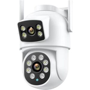 Gadpiparty 4K 8MP Wifi Camera PTZ Outdoor Dual Screens Human Detection Dual Lenses 4MP Security Protection IP Camera iCSee App(US PLUG,4MP with 64G