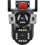 Gadpiparty 6K 12MP Outdoor WiFi Camera Motion Tracking PTZ Zoom Cam Three Screen 360° View Security Protection Video Surveillance Cameras(EU Plug,6K