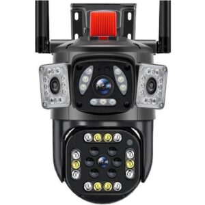 Gadpiparty 6K 12MP Outdoor WiFi Camera Motion Tracking PTZ Zoom Cam Three Screen 360° View Security Protection Video Surveillance Cameras(EU Plug,6K