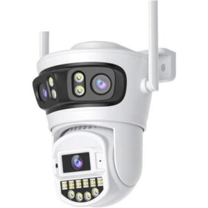 Gadpiparty 6K 15MP Outdoor WiFi Camera PTZ Three Lens Dual Screens Video Surveillance 10MP HD Dual Lens CCTV Security IP Camera(AU Plug,15MP 32G SD