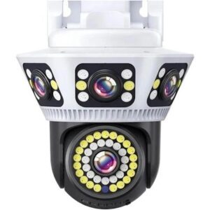 Gadpiparty 6K Outdoor WiFi Video Surveillance Camera 12MP Four-Lens Three-Screen AI Human Body Detection Bidirectional Voice IP Camera CCTV(AU Plug,6K