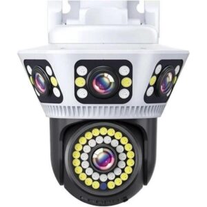 Gadpiparty 6K Outdoor WiFi Video Surveillance Camera 12MP Four-Lens Three-Screen AI Human Body Detection Bidirectional Voice IP Camera CCTV(A/U,6K Cam