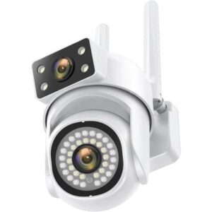 Gadpiparty 8MP 5G PTZ Dual Lens Camera WiFi IP Security Surveillance Dual Screen Video Full Color Night Vision Outdoor 6MP Cameras 8X Zoom(EU Plug,8MP