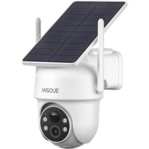 Gadpiparty ANSQUE 2K 3MP Solar Battery Powered Security Camera Wireless Outdoor with 360° 360° Panoramic Pan Tilt Zoom, Human Motion Tracking and
