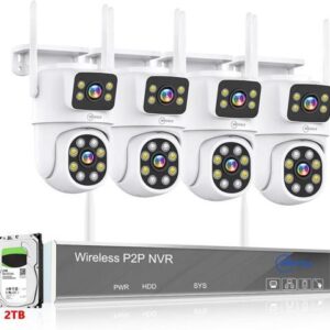 Gadpiparty MOVOLS Wireless Security Camera System 5G/2.4G WiFi 4pcs 4MP+4MP Dual Lens Camer System,2K HD PTZ Dome Cameras System with Color Night