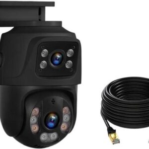 Gadpiparty Outdoor Dual Lens PTZ 6MP POE IP Camera Home Security Camera Video CCTV Surveillance Camera Dual-Screen(Black POE and Cable)