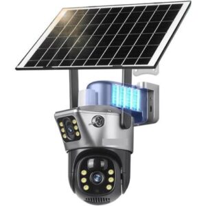 Gadpiparty Solar Camera 4G Sim Outdoor Dual Lens WiFi 8MP 4K IP Camara Solar Panel CCTV Security Built in Battery PIR Cam(4G Cam Add 64G)