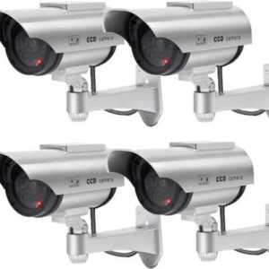 Gadpiparty Solar Dummy Security Camera, Bullet Fake Surveillance System with Realistic Red Flashing Lights and Warning Sticker Indoor Outdoor (4,