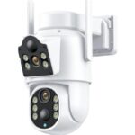 Gadpiparty Solar IP Camera WiFi Outdoor Dual Lens PTZ Security Camera 4MP HD Built in Battery Solar Panel Camera PIR Alarm(4MP 128G SD Card)
