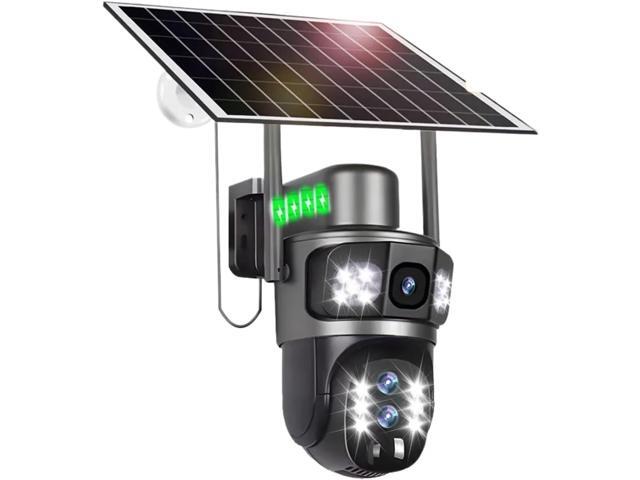 Gadpiparty Solar Outdoor Surveillance Camera WiFi Or 4G Sim 6K Wireless 10X Zoom Three Len 12MP Cameras Auto Tracking CCTV IP Security V380(WiFi 10X