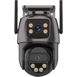 Gadpiparty Three Lens Outdoor WiFi IP Camera Three Screen PTZ Camera Ai Human Detection 15MP IP66 Waterproof CCTV Video Security Cam(E/U,10MP with