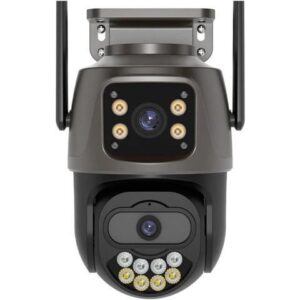 Gadpiparty Three Lens Three Screen IP Camera WiFi External Dual Lens Auto Track 15MP Security PTZ Camera 4K HD Video Surveillance(EU Plug,10MP Add